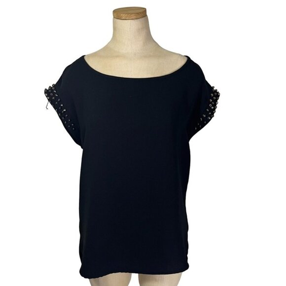 Forever 21 blouse women's S black studded short sleeve - Picture 1 of 8